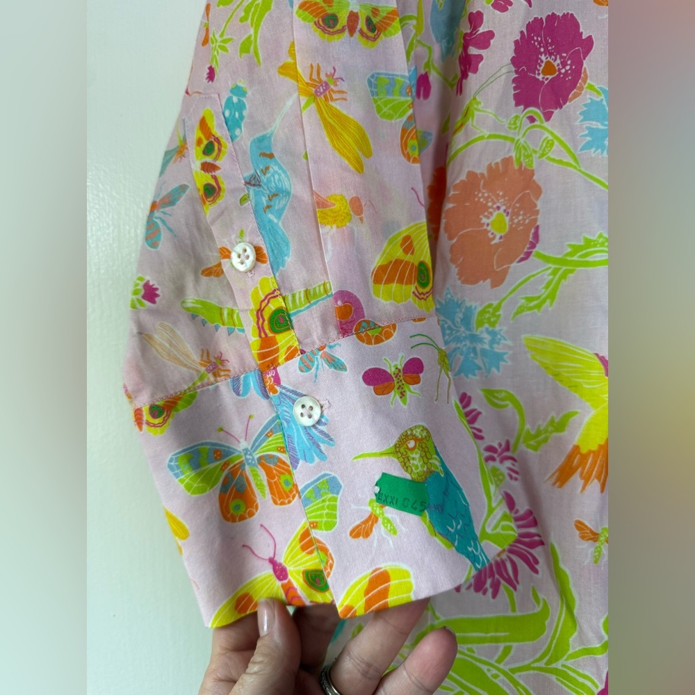 New! Gretchen Scott Pale Pink Birds & Bees Boyfriend Shirt Goddess Size XXL - Picture 4 of 6